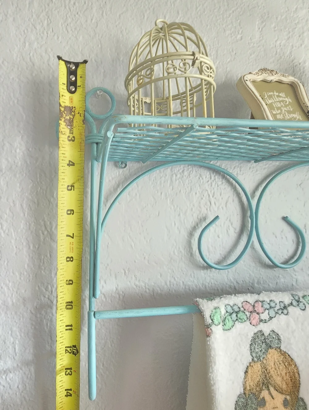 Turquoise Wall Shelf with Towel Hanger